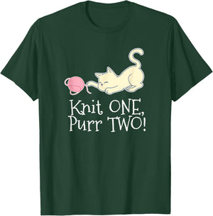 Knit One Purr Two Cat Lover Yarn Crocheting Women T-Shirt - T-Shirt | Forest