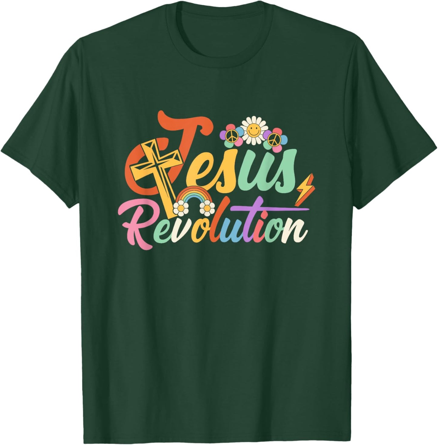 Jesus Revolution Groovy Flower Vintage Christian Faithcross T-Shirt - T-Shirt | Forest