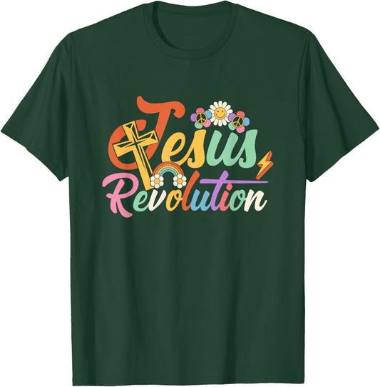 Jesus Revolution Groovy Flower Vintage Christian Faithcross T-Shirt - T-Shirt | Forest