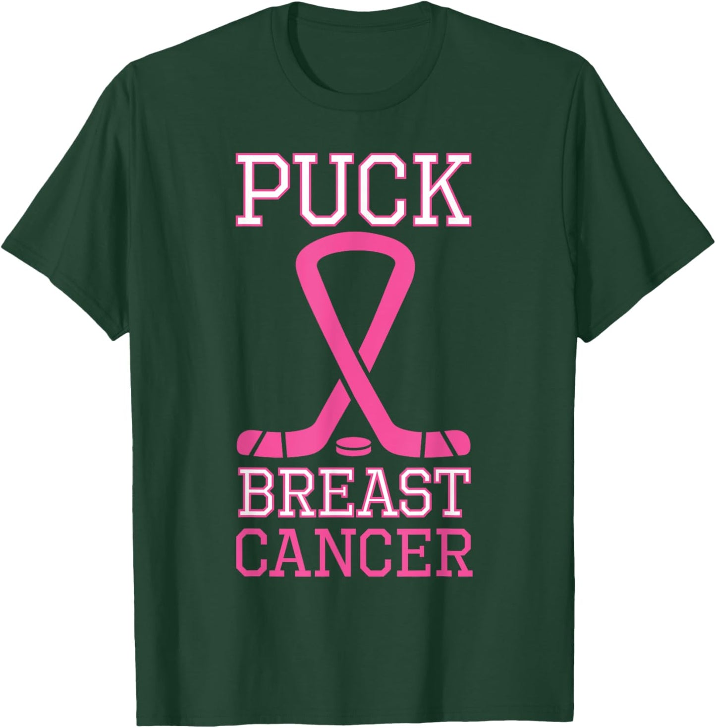 Puck Breast Cancer Pink Ribbon Ice Hockey Cancer day T-Shirt - T-Shirt | Forest