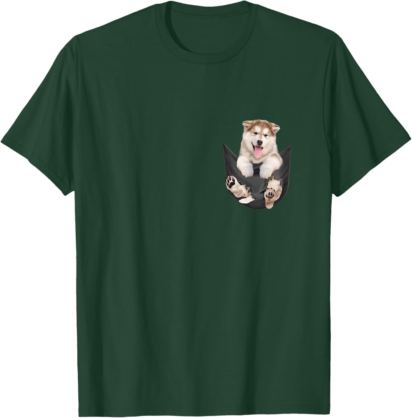 Dog Lovers Gifts Alaskan Malamute In Pocket Funny Dog Face Men Women Kids T-Shirt - T-Shirt | Forest