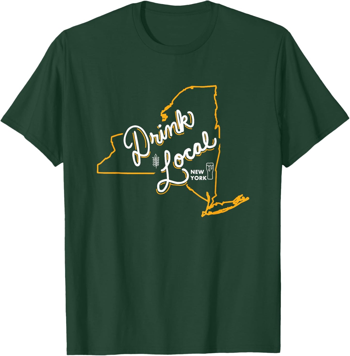 Drink Local New York State Outline Craft Beer T-Shirt - T-Shirt | Forest