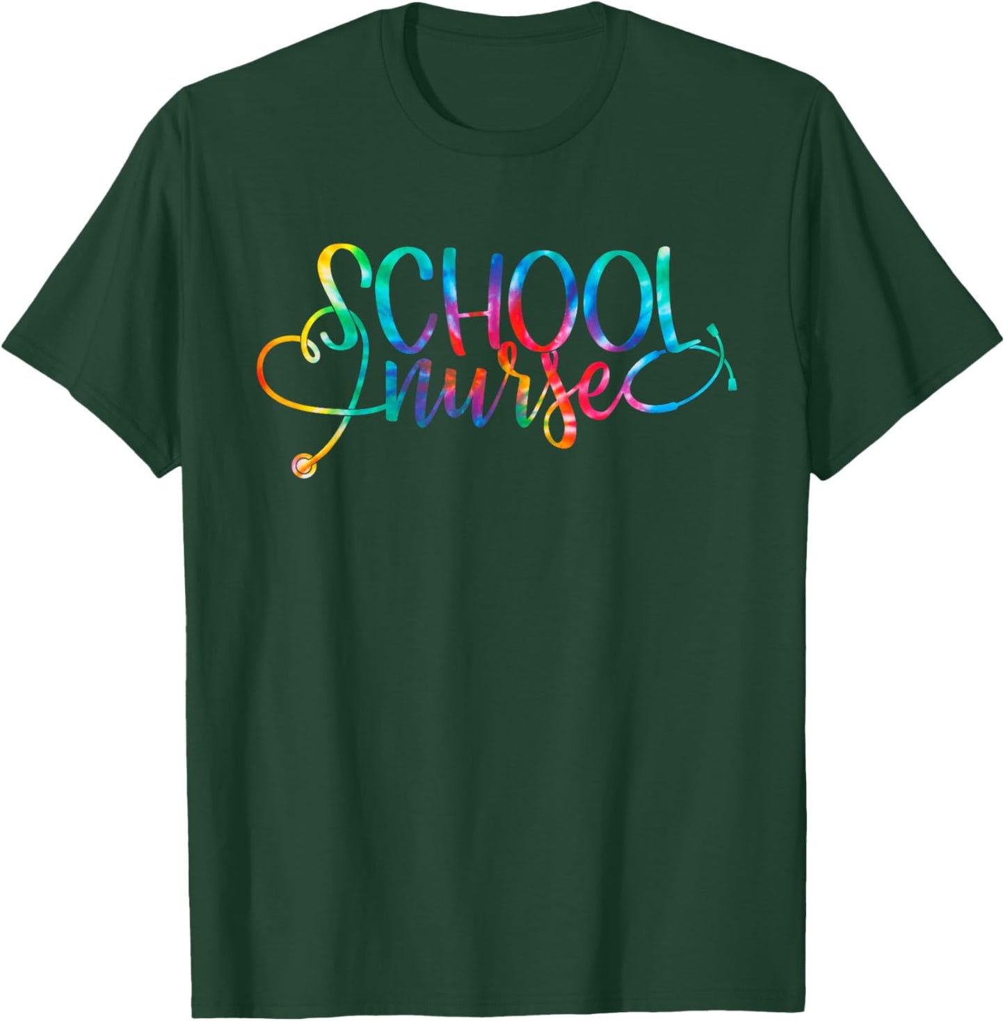 Tie Dye School Nurse Stethoscope Appreciation Nursing Women T-Shirt - T-Shirt | Forest