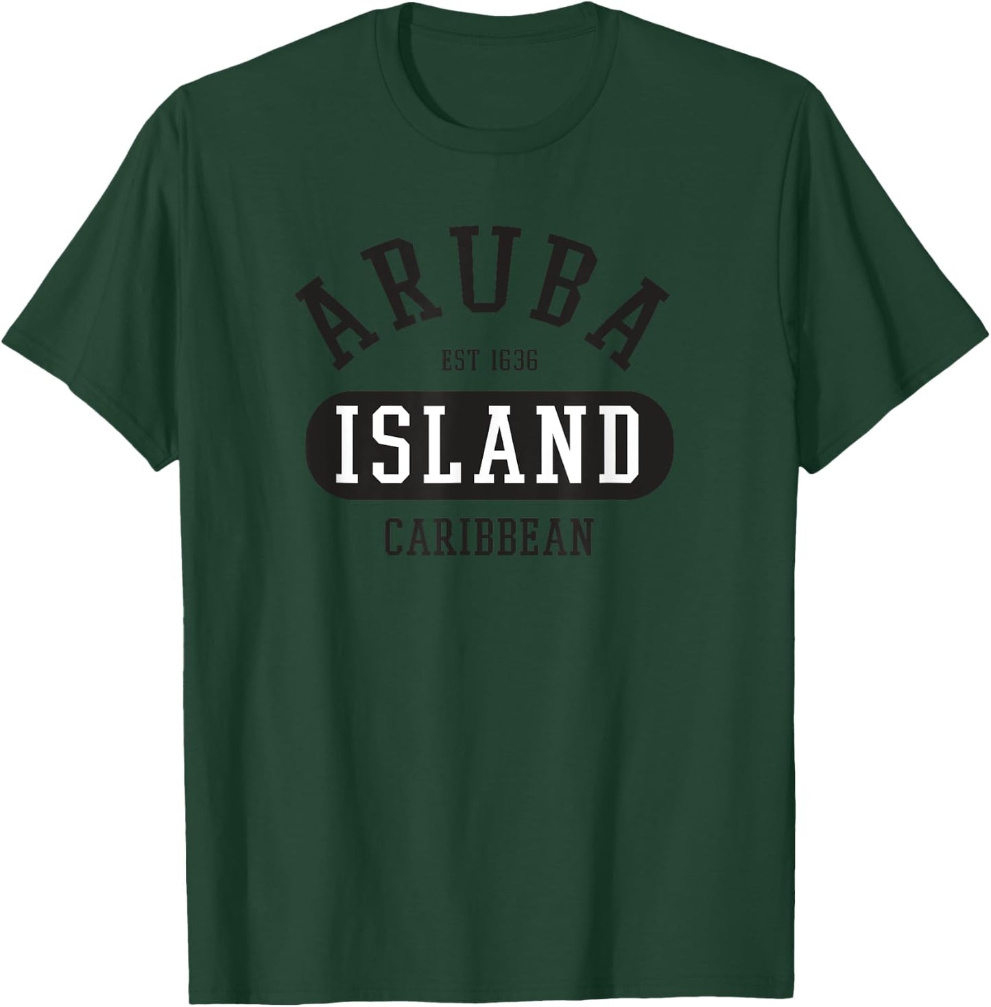 Retro Aruba Caribbean College Jersey Style Novelty Art T-Shirt - T-Shirt | Forest