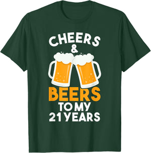 Cheers and Beers to My 21 Years | 21st Birthday Celebration T-Shirt - T-Shirt | Forest