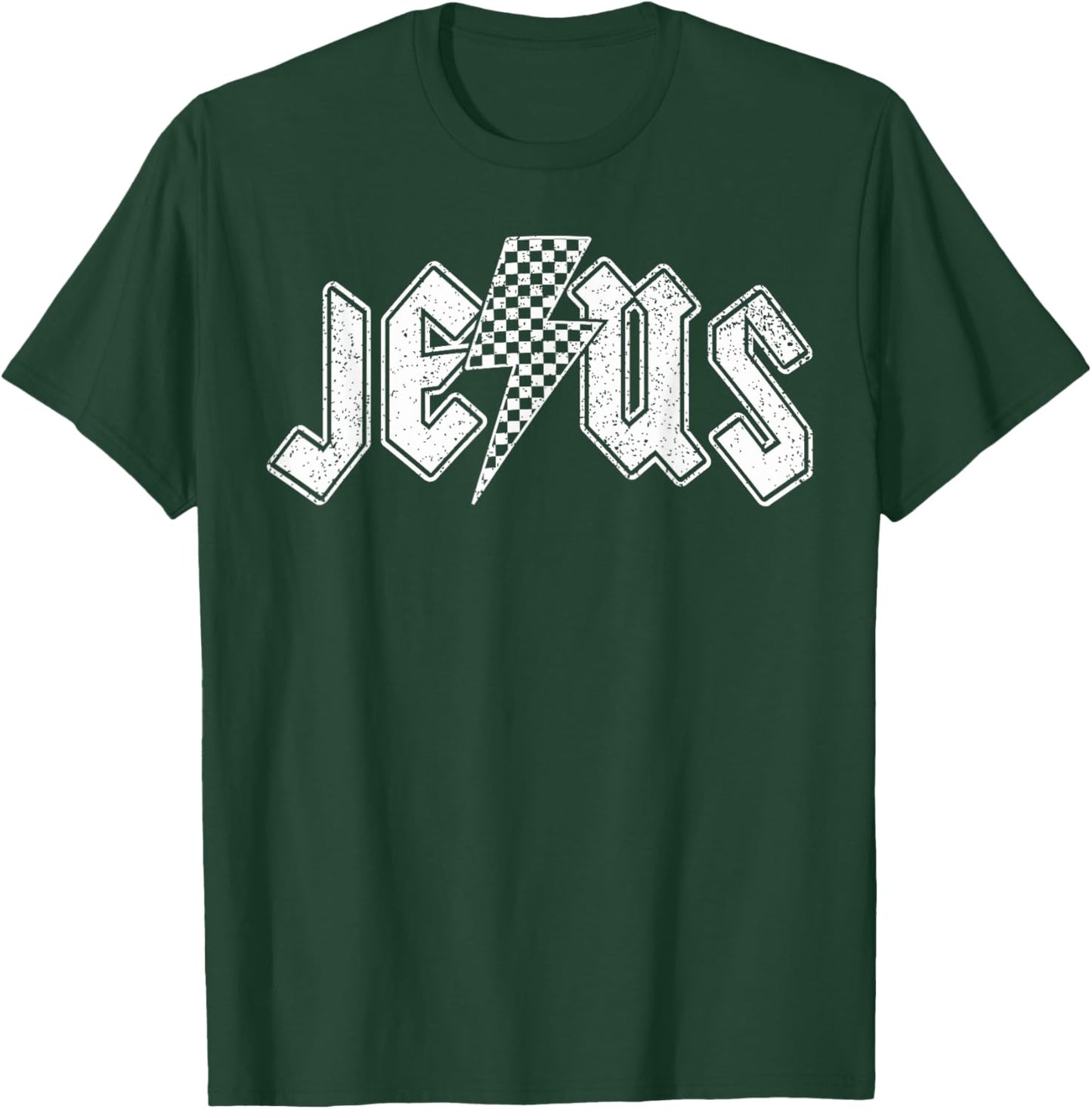 Retro Jesus Lightning Bolt Christian Design T-Shirt - T-Shirt | Forest