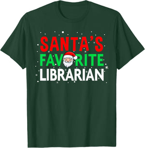 Librarian Christmas Santa's Favorite Librarian Shirt T-Shirt - T-Shirt | Forest