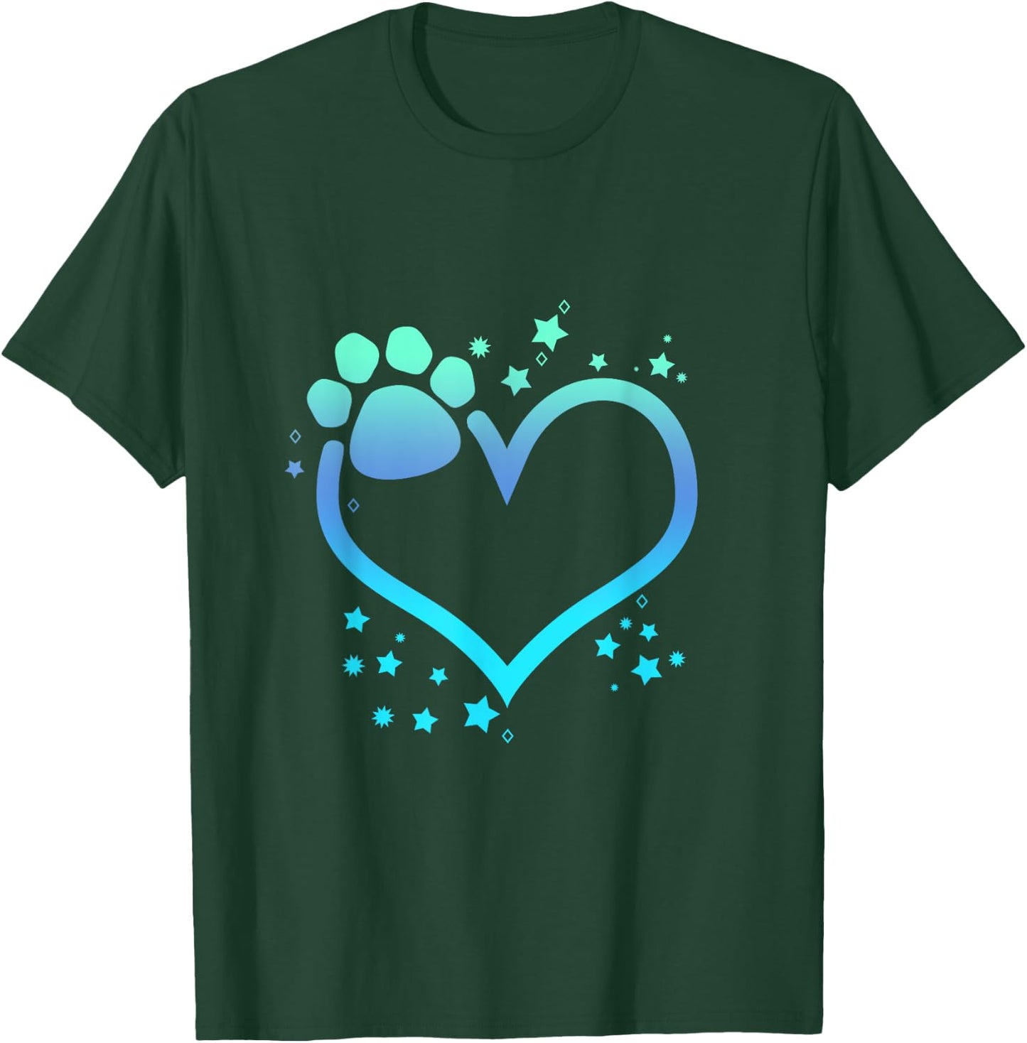 Blue Paw Print Heart Cute Dog Cat Love Valentines Day Men Women Girls Kids T-Shirt - T-Shirt | Forest