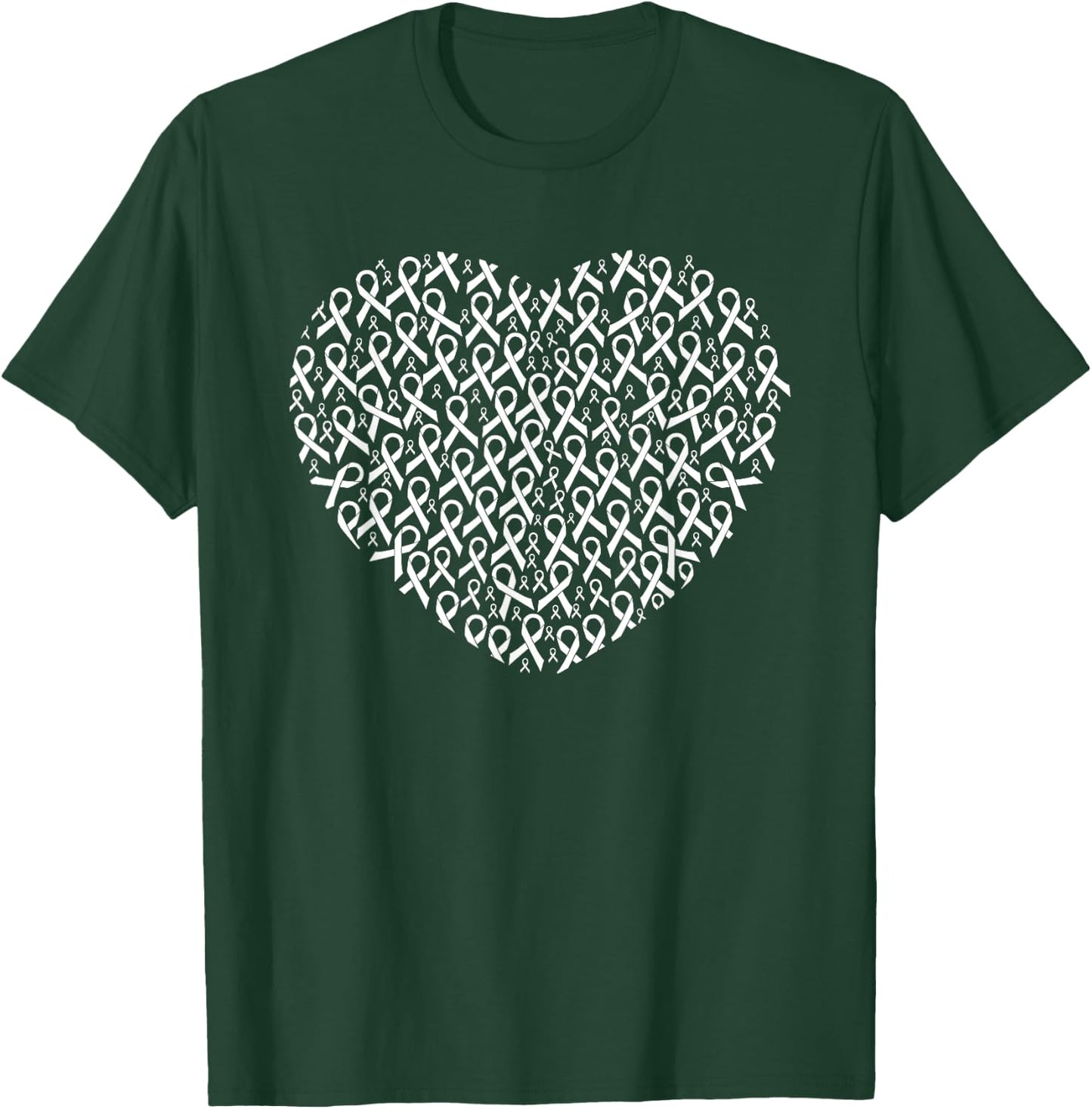 Lung Cancer Awareness White Ribbon Heart Gift Support T-Shirt - T-Shirt | Forest