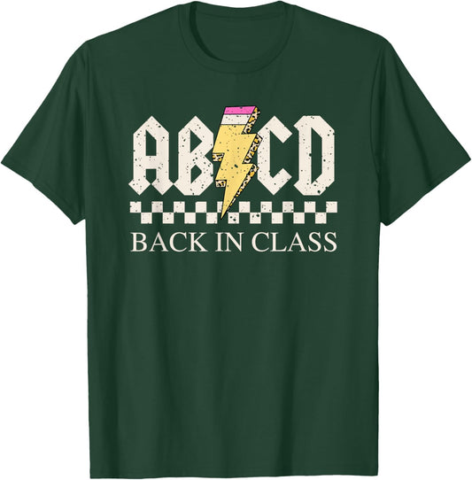 Boys Girls Teachers Rock Back to School ABCD Back in Class T-Shirt - T-Shirt | Forest
