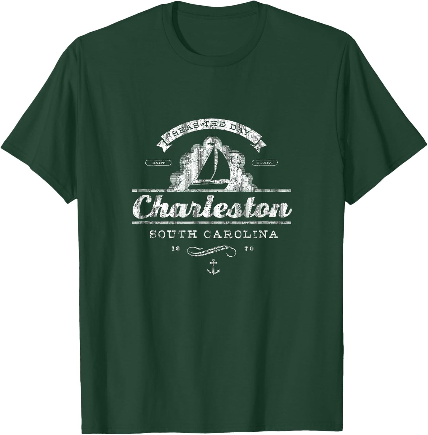 Charleston SC Sailboat Vintage Nautical Throwback T-Shirt - T-Shirt | Forest