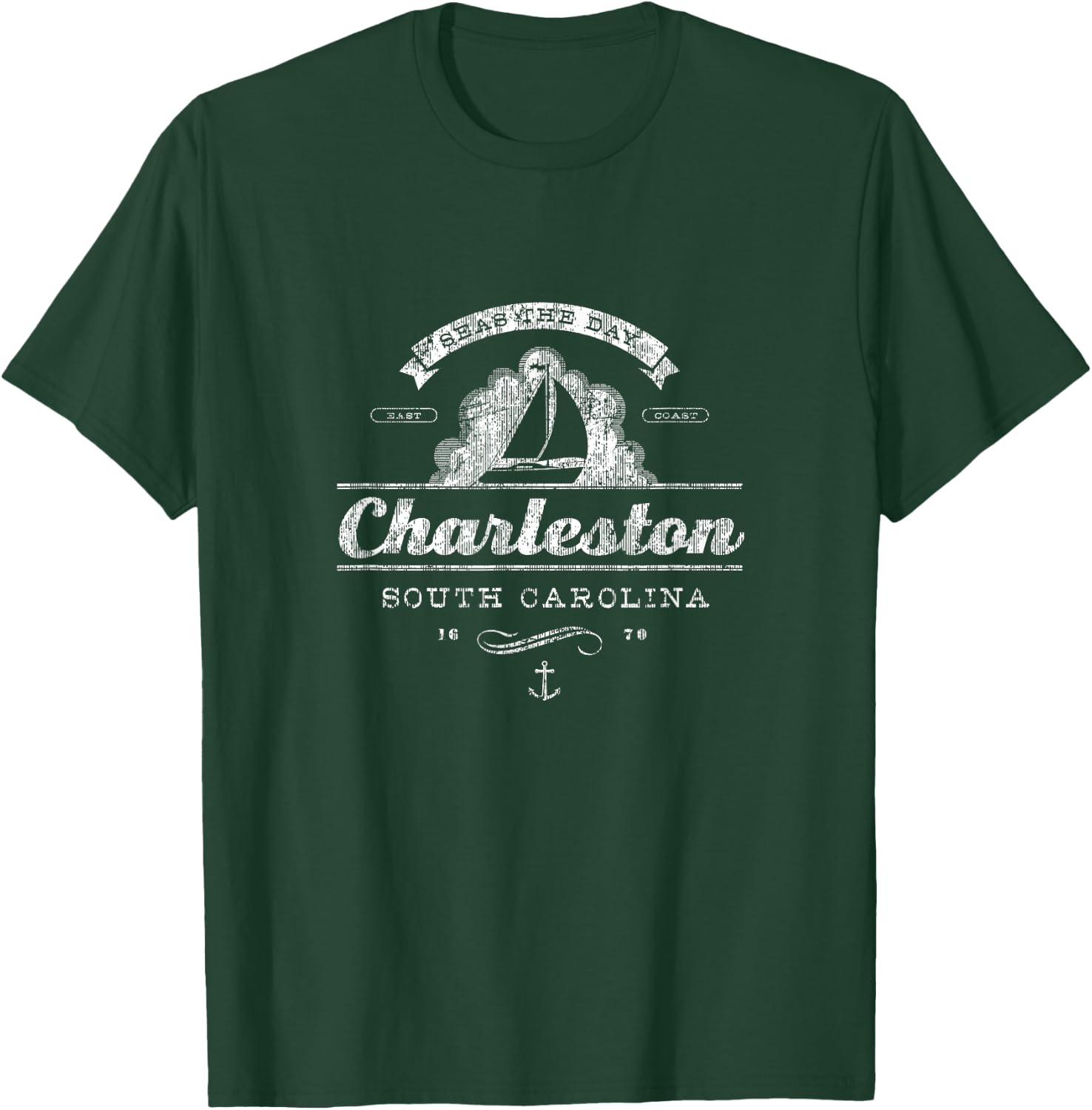 Charleston SC Sailboat Vintage Nautical Throwback T-Shirt - T-Shirt | Forest