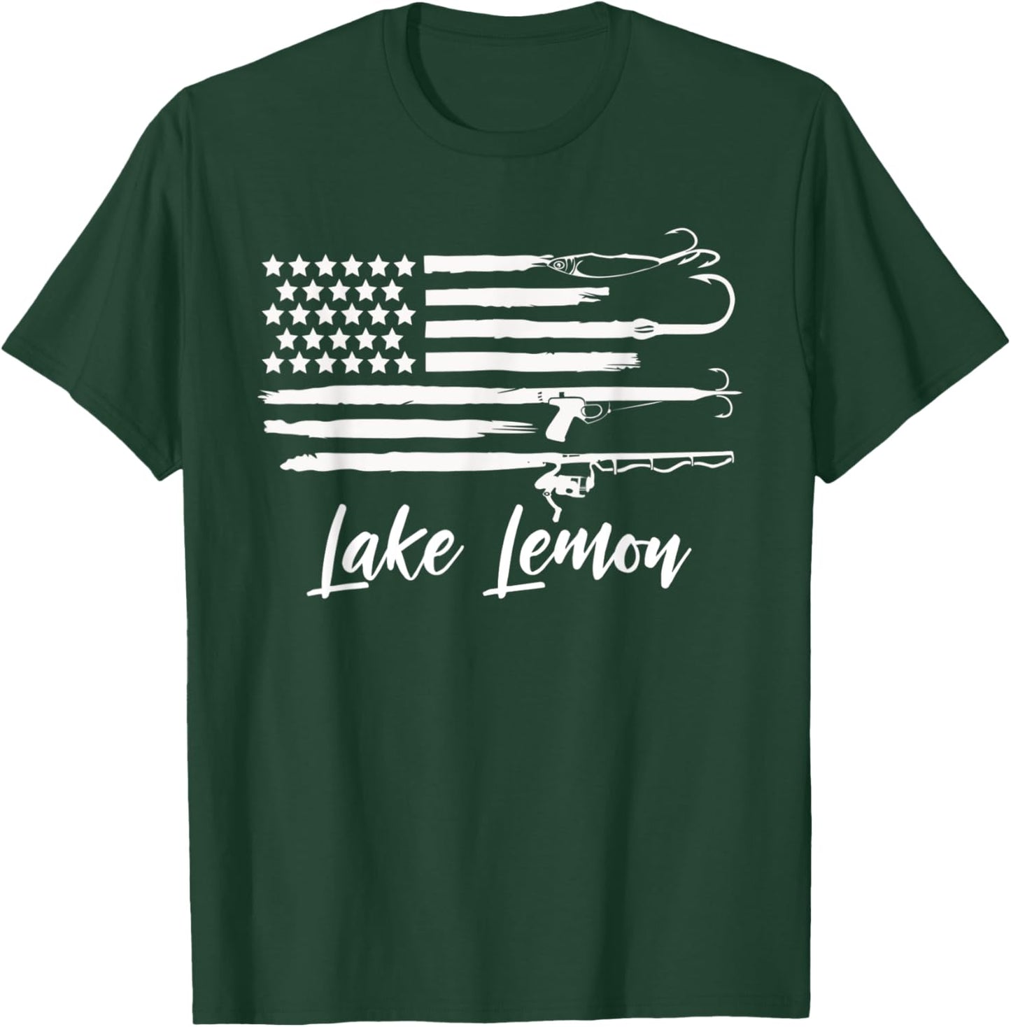 Lake Lemon Indiana Patriotic Fishing Novelty Flag T-Shirt - T-Shirt | Forest