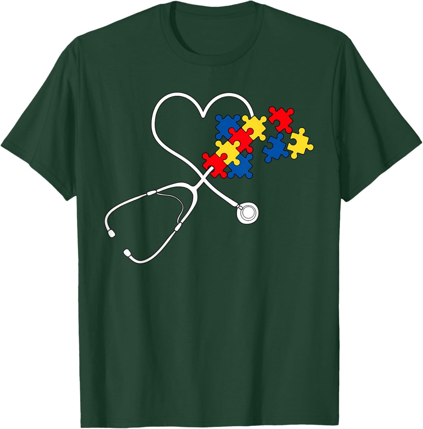Autism Awareness Nurse Stethoscope Heart ASD Scrub Top Women T-Shirt - T-Shirt | Forest