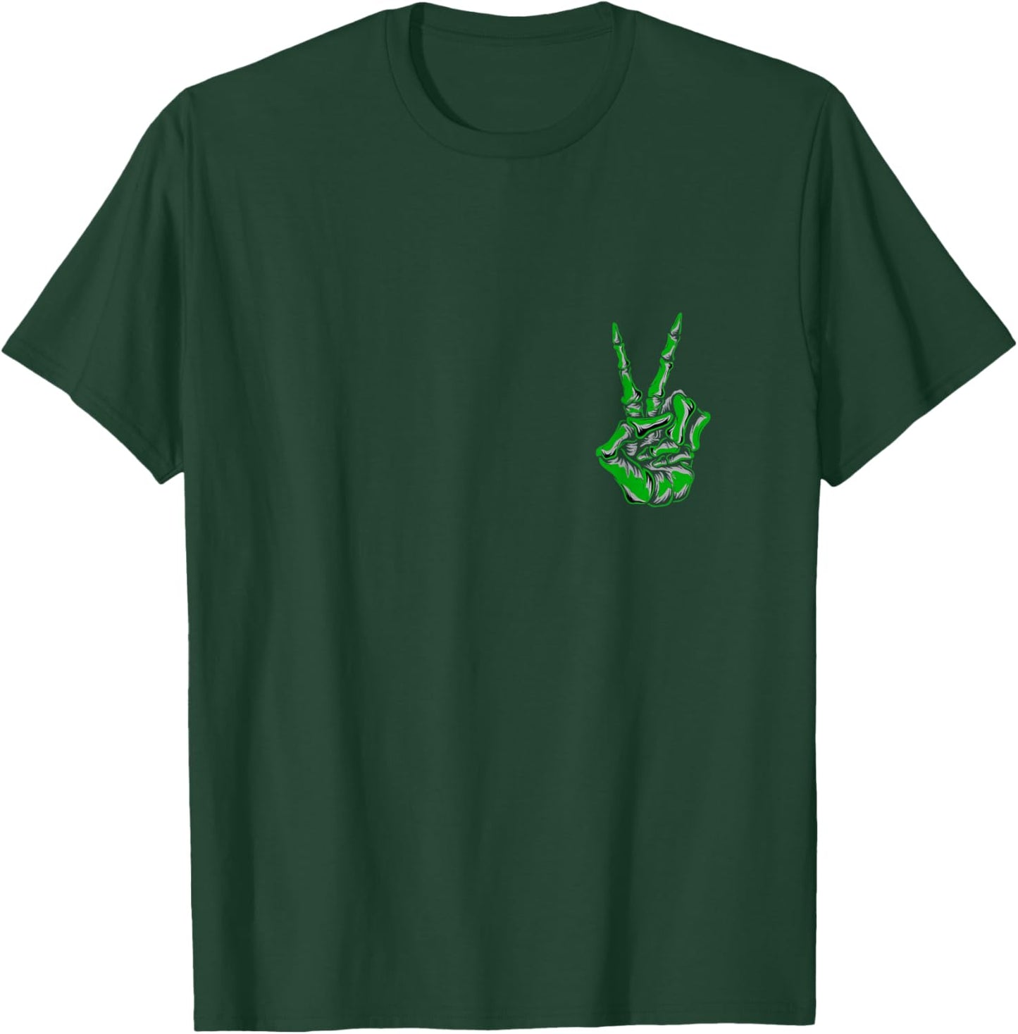 Green Skeleton Peace Sign Kelly Green Color Graphic T-Shirt - T-Shirt | Forest