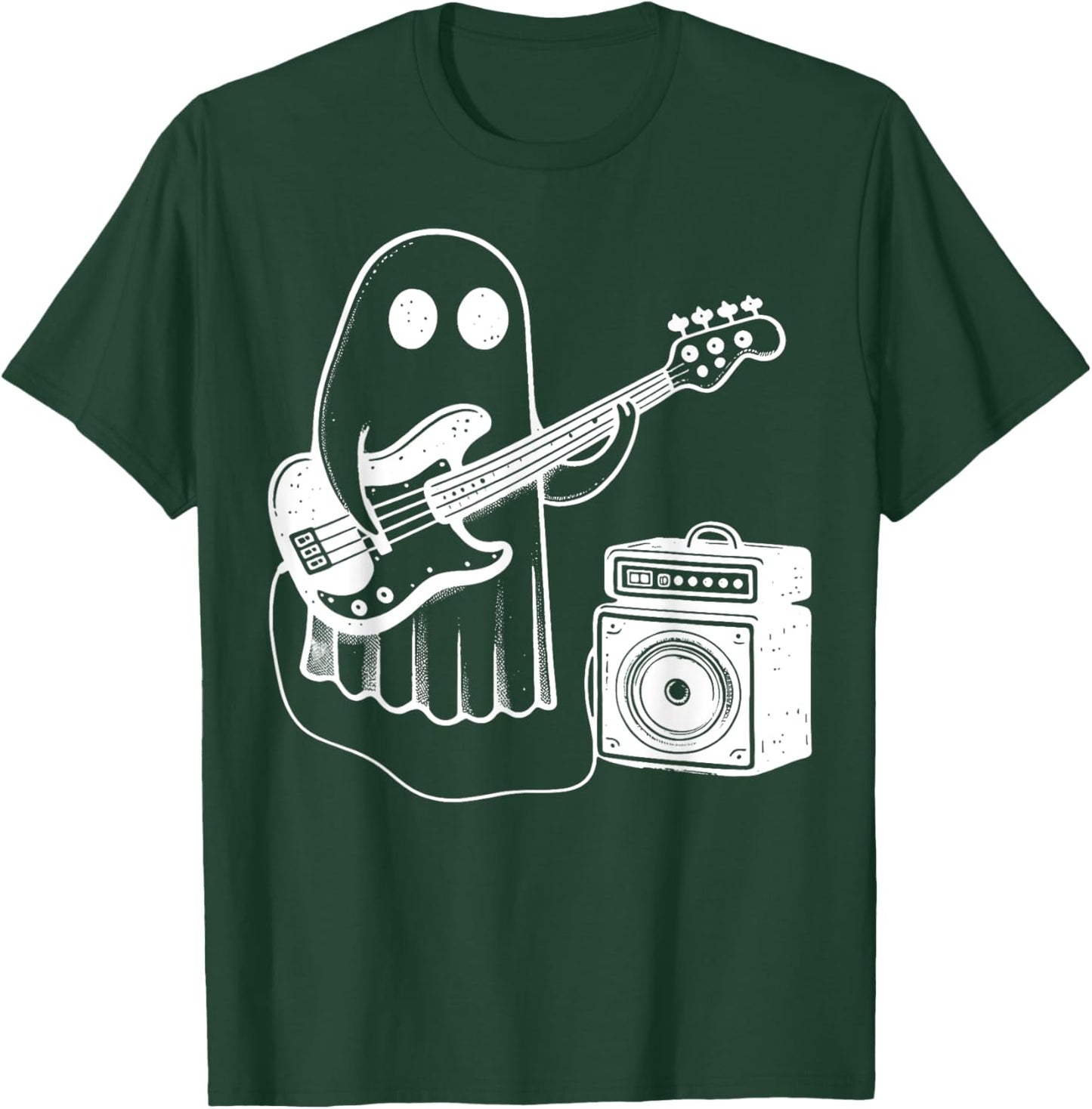 Ghost Playing Electric Bass Guitar Funny Halloween Musician T-Shirt - T-Shirt | Forest