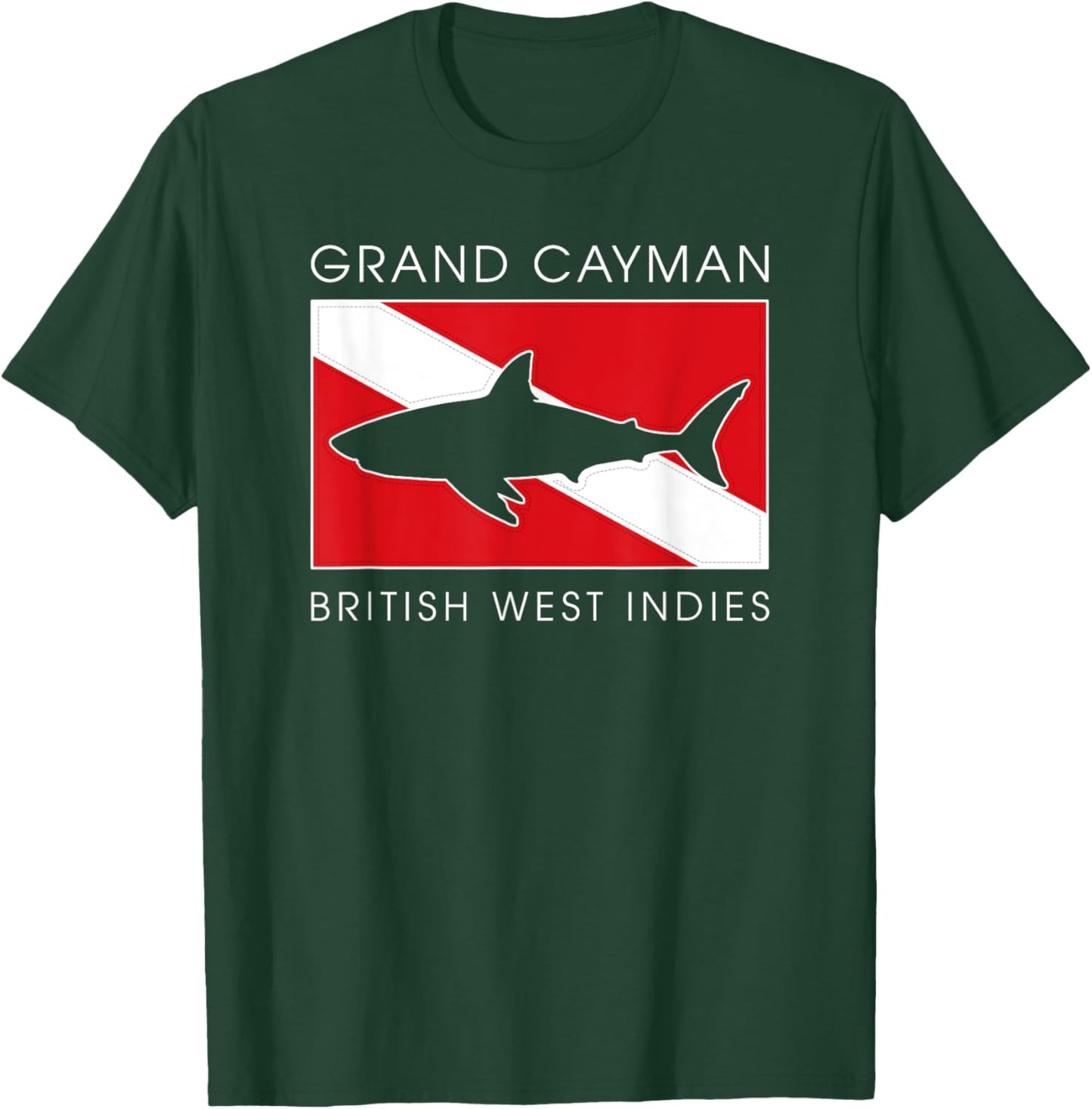Retro Shark Scuba Diver Grand Cayman Islands Scuba Dive Flag T-Shirt - T-Shirt | Forest