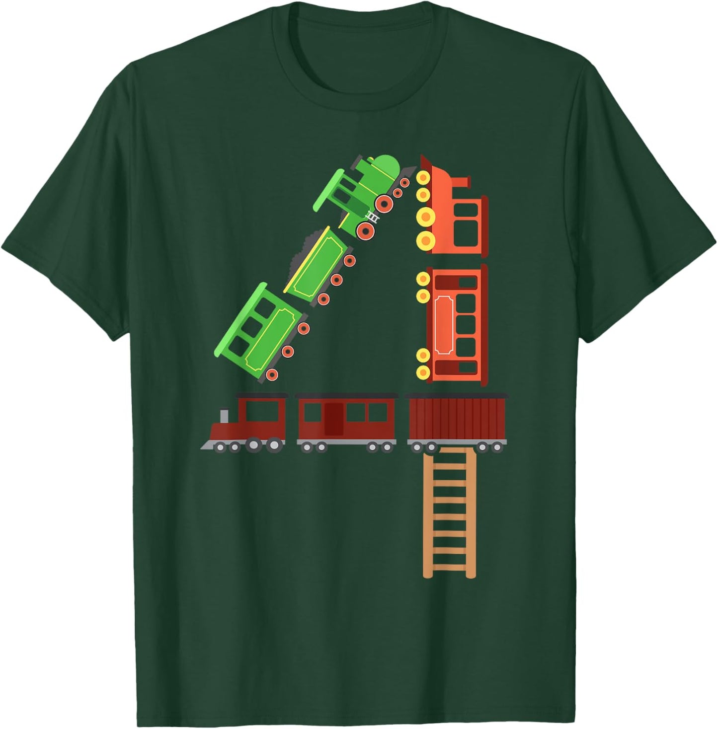 Kids 4th Birthday Train Boys Girls Fun 4 Year Old Train T-Shirt - T-Shirt | Forest