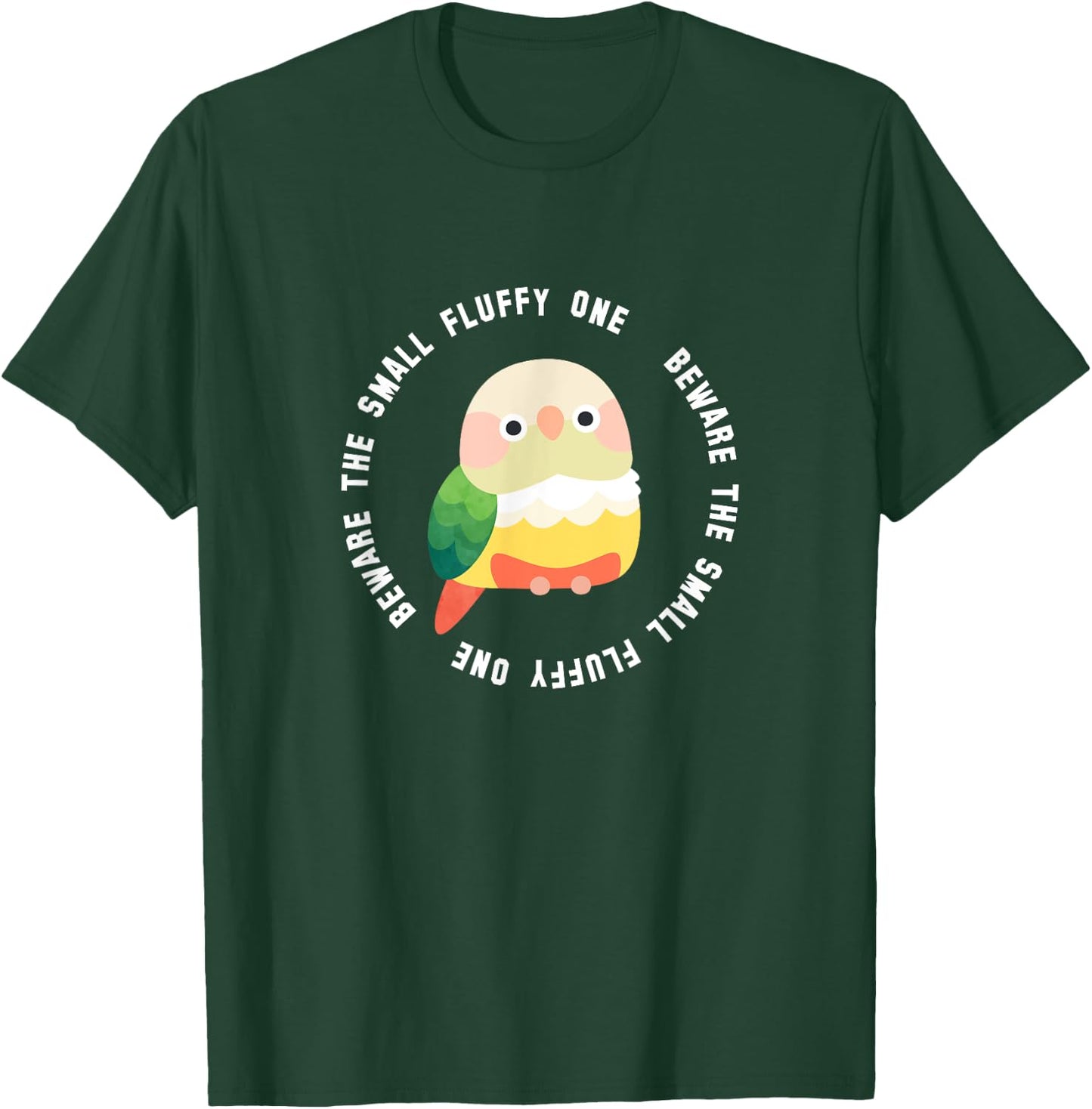 Beware the Green Cheek Conure (Cinnamon/Pineapple) T-Shirt - T-Shirt | Forest