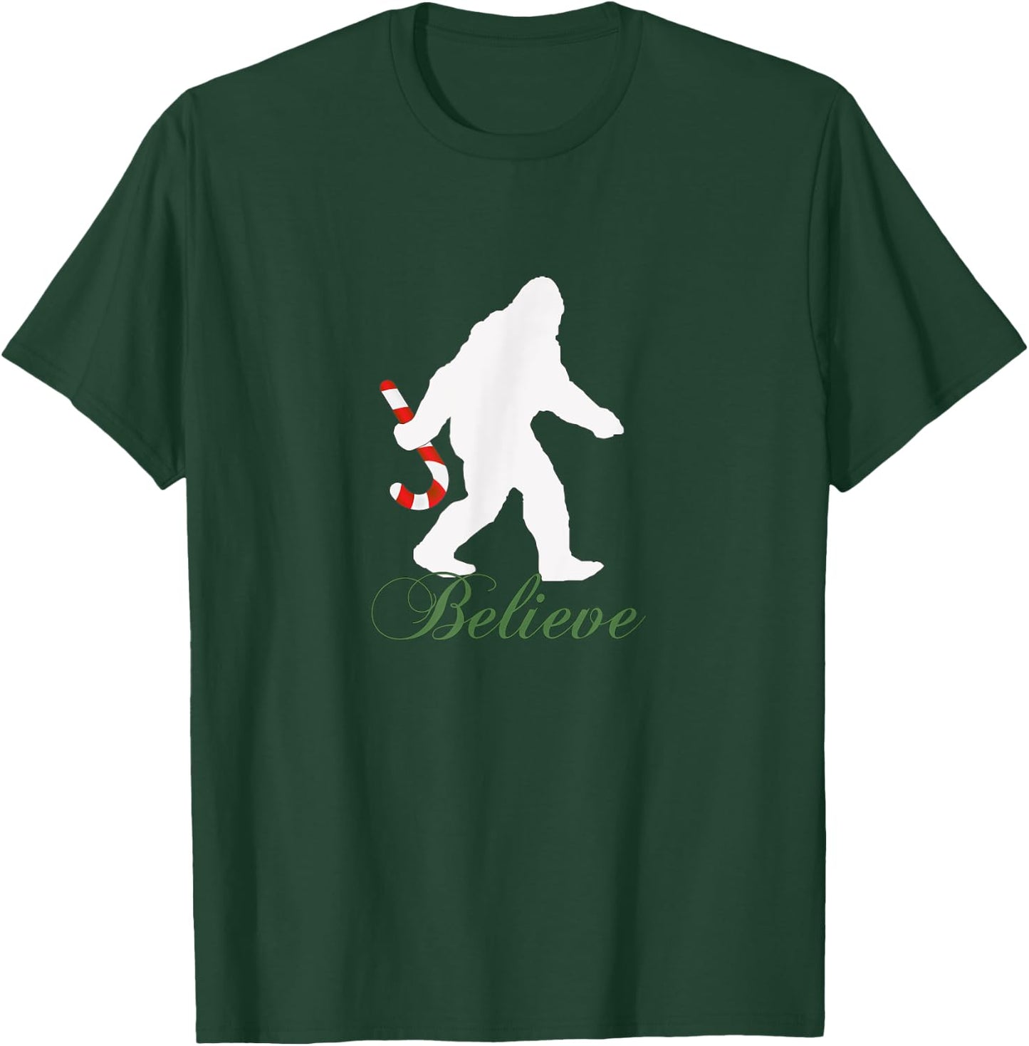 Bigfoot Sasquatch Yeti Believe Candy Cane Christmas Pajamas T-Shirt - T-Shirt | Forest