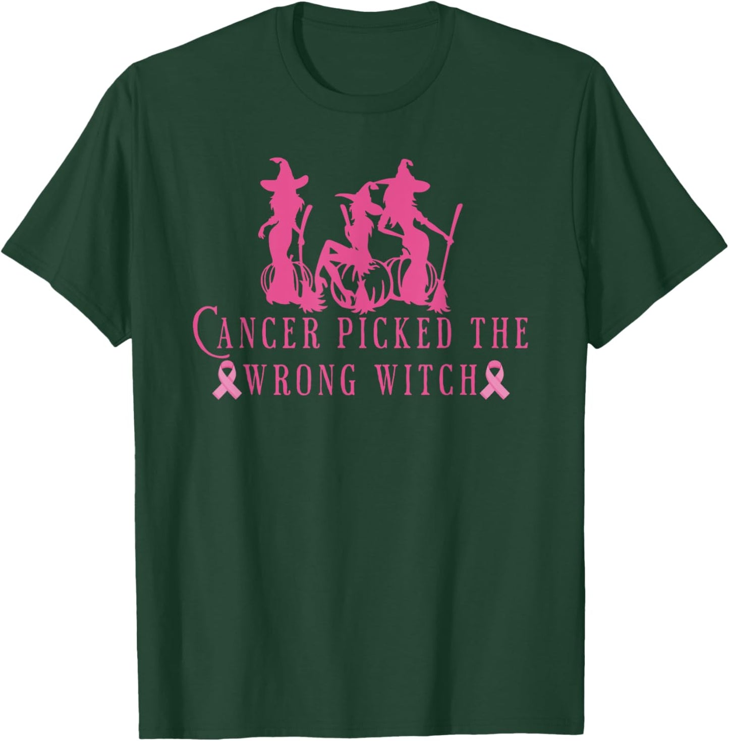 Breast Cancer Halloween Cancer Picked the Wrong Witch Pink T-Shirt - T-Shirt | Forest