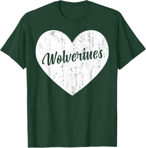 Wolverines School Sports Fan Team Spirit Mascot Heart Gift T-Shirt - T-Shirt | Forest