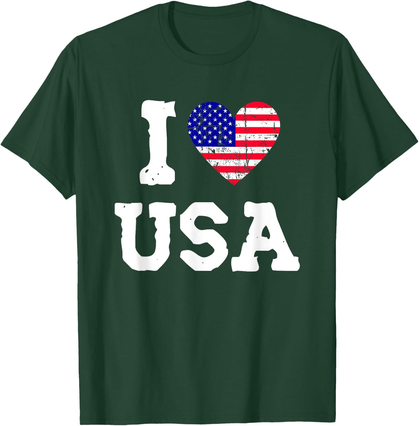 I Love USA | American Flag Heart | Freedom Patriotic T-Shirt - T-Shirt | Forest