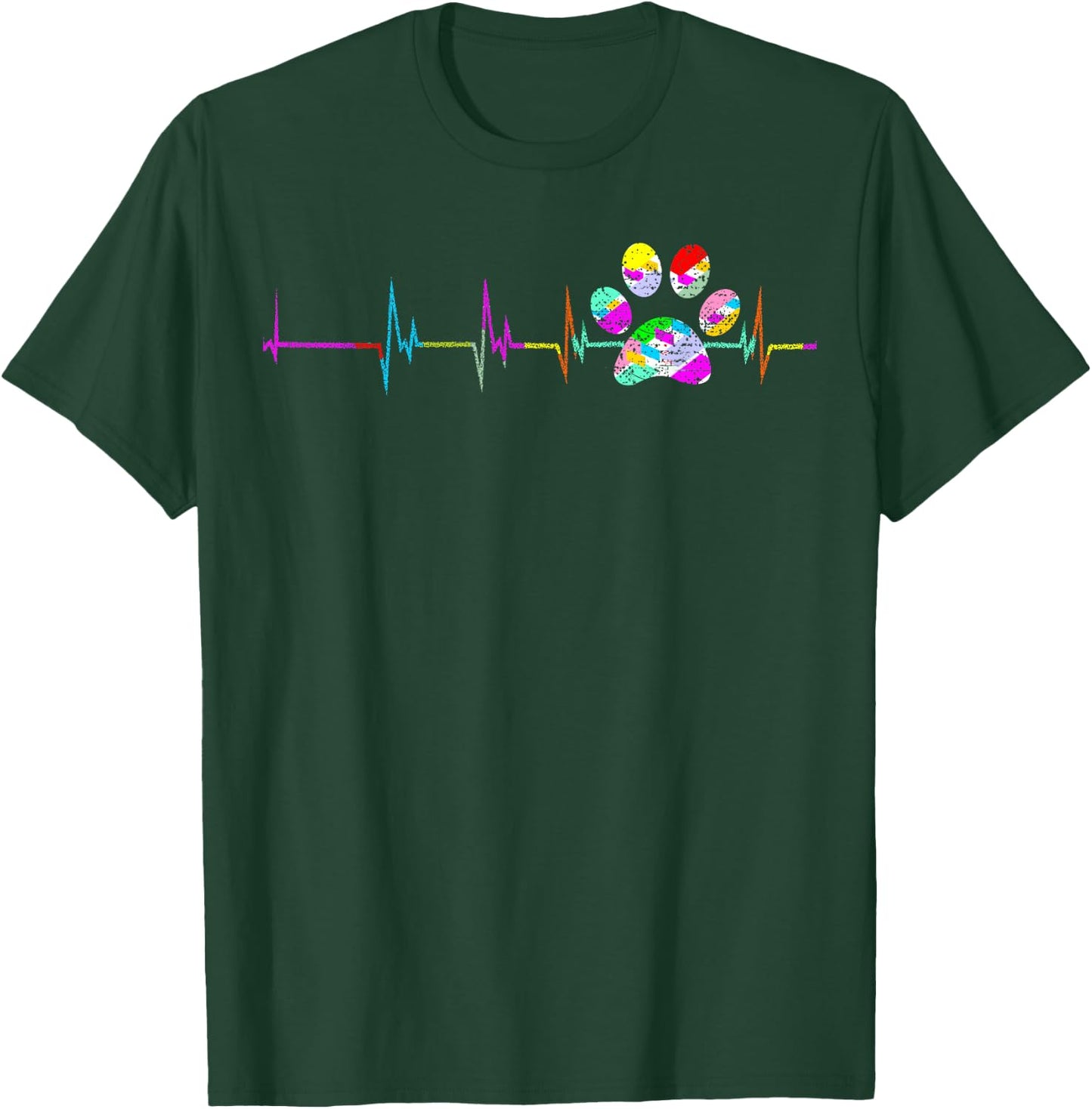 Dog Paw Print Heartbeat Shirt Women Girls Mom Love Dogs T-Shirt - T-Shirt | Forest