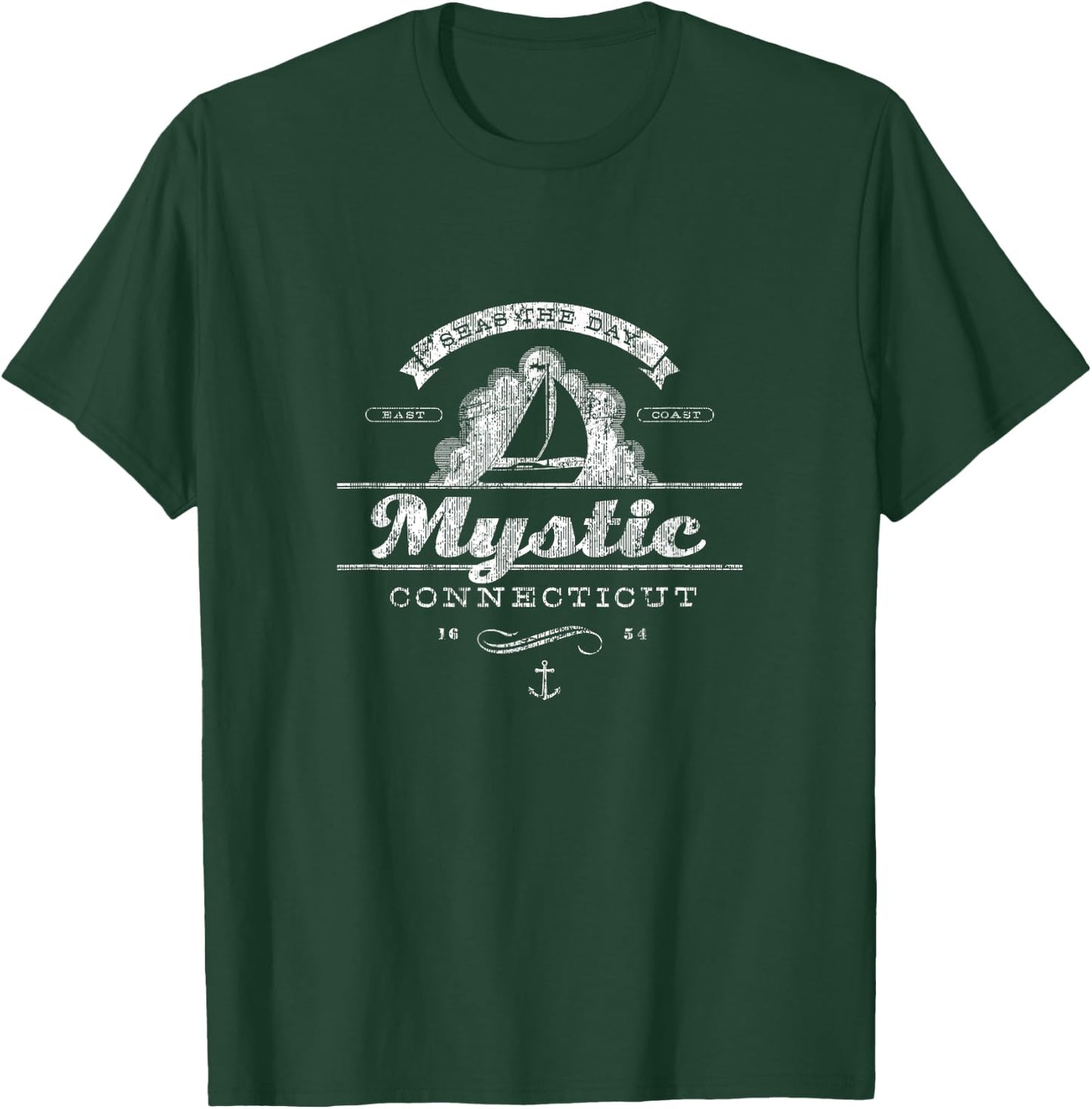 Mystic CT Sailboat Vintage Nautical Throwback T-Shirt - T-Shirt | Forest