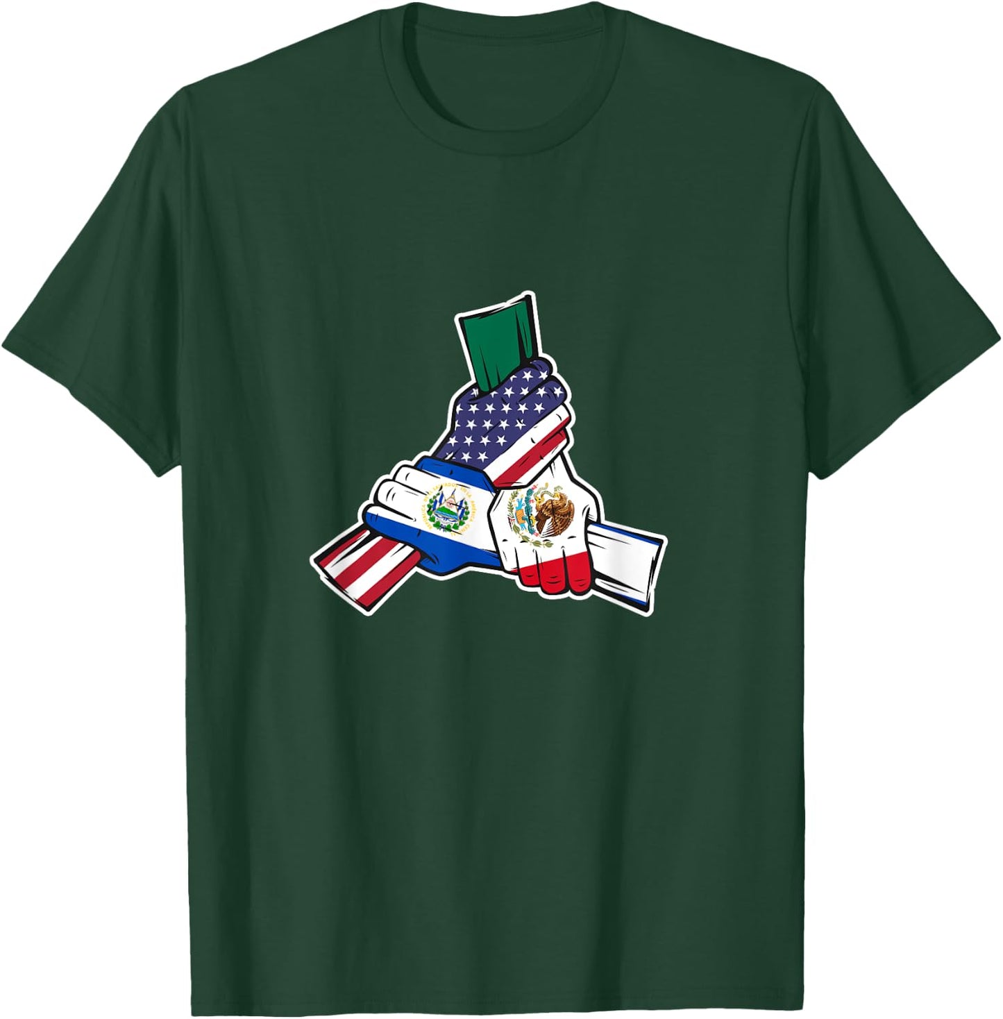 Holding Hands. Mexico, El Salvador Roots and USA Flag T-Shirt - T-Shirt | Forest