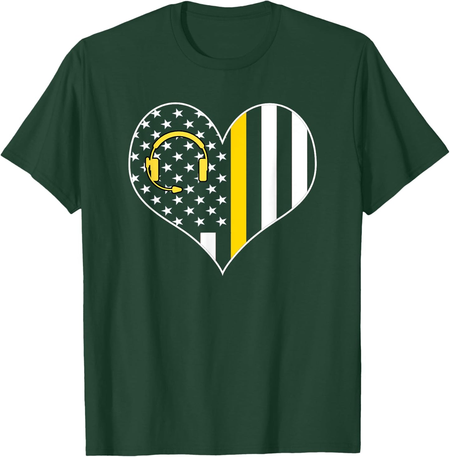 911 Dispatcher Gold Line USA Flag Emergency Dispatchers Gift T-Shirt - T-Shirt | Forest