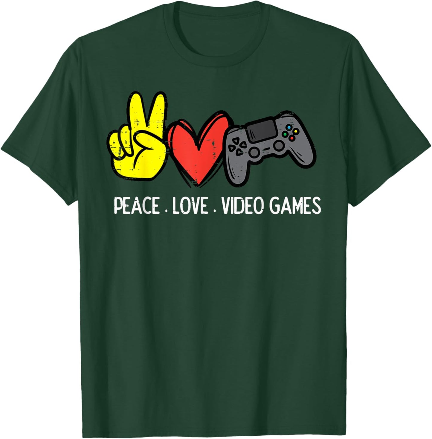 Peace Love Video Games Gamer Men Boys Kids Women Youth Teen T-Shirt - T-Shirt | Forest