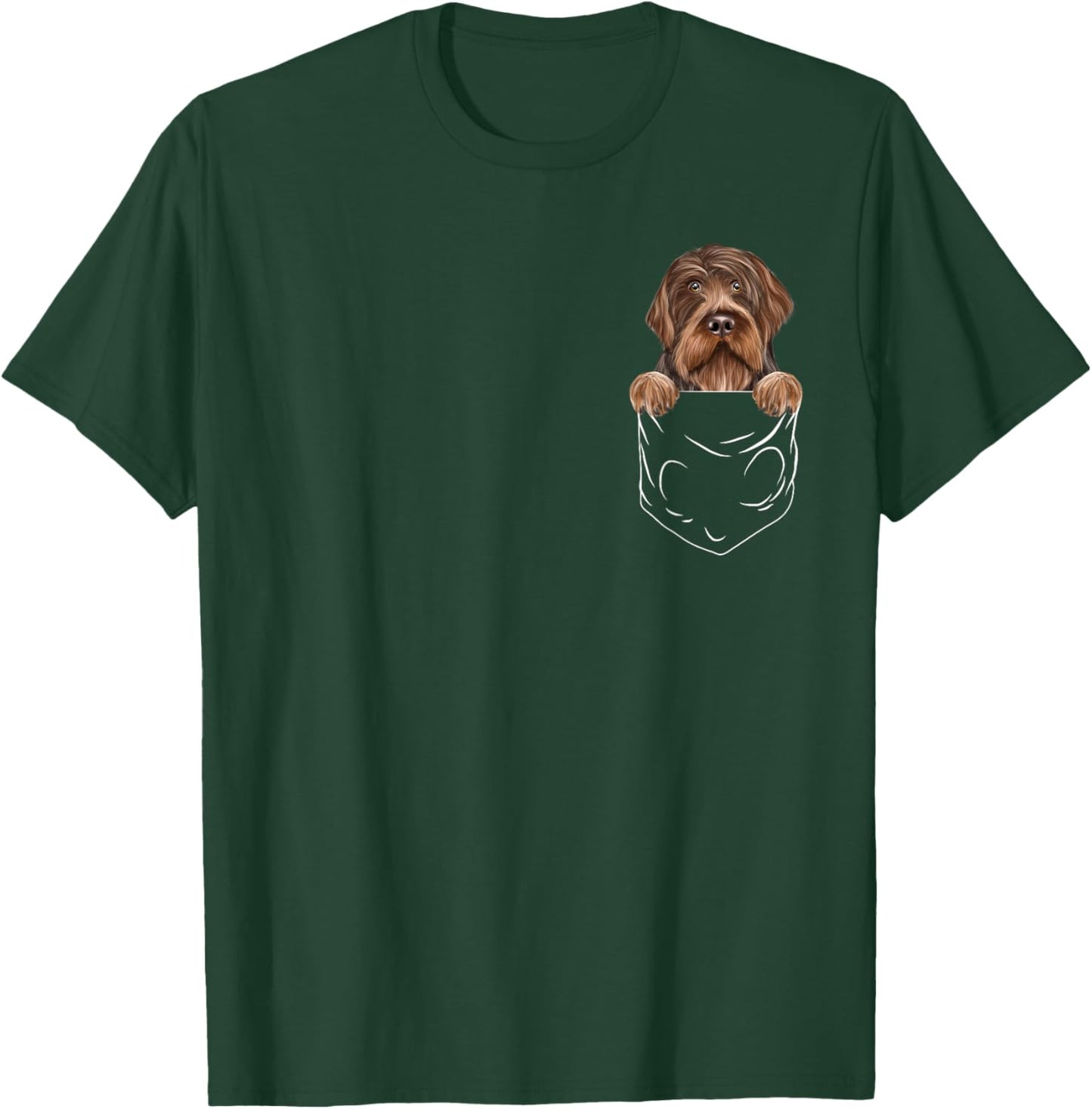 Wirehaired Pointing Griffons Owner Gift Dog In Pocket Wirehaired Pointing Griffon Funny Dog Lover Adults Kids Black Short Sleeve Modern Humorous Cartoon Dog Themed T-Shirt - T-Shirt | Forest