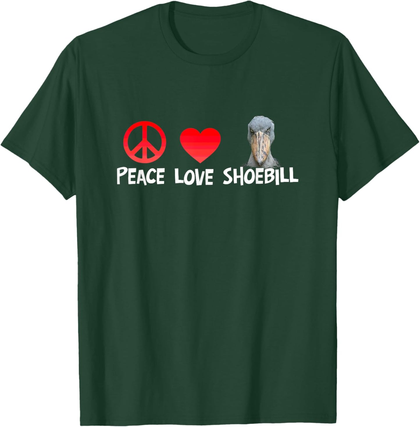 Peace Love Shoebill Large African Bird Wildlife Animal Lover T-Shirt - T-Shirt | Forest