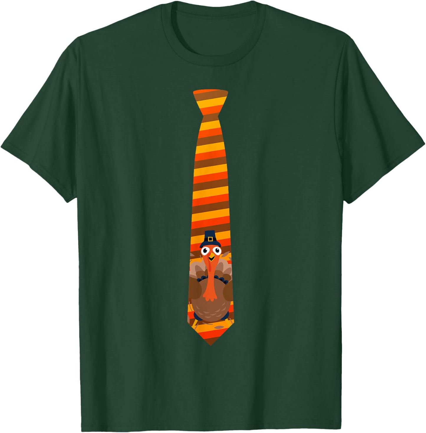 Thanksgiving Tie, Necktie Funny Family Dinner Turkey Graphic T-Shirt - T-Shirt | Forest