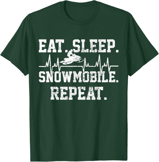 Snowmobiling Snowmobile Vintage Heartbeat T-Shirt - T-Shirt | Forest