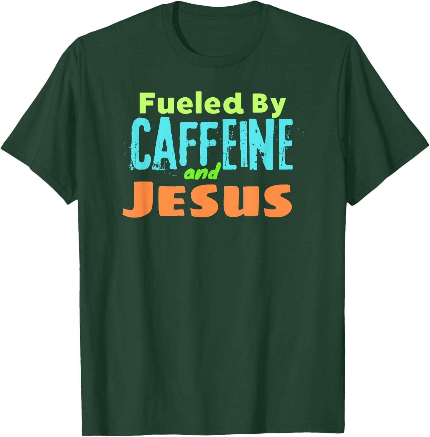 Reed Farms -Adults Black Small Modern Classic Short Sleeve Funny Christian Design Fueled by Caffeine Jesus Religious T-Shirt - T-Shirt | Forest