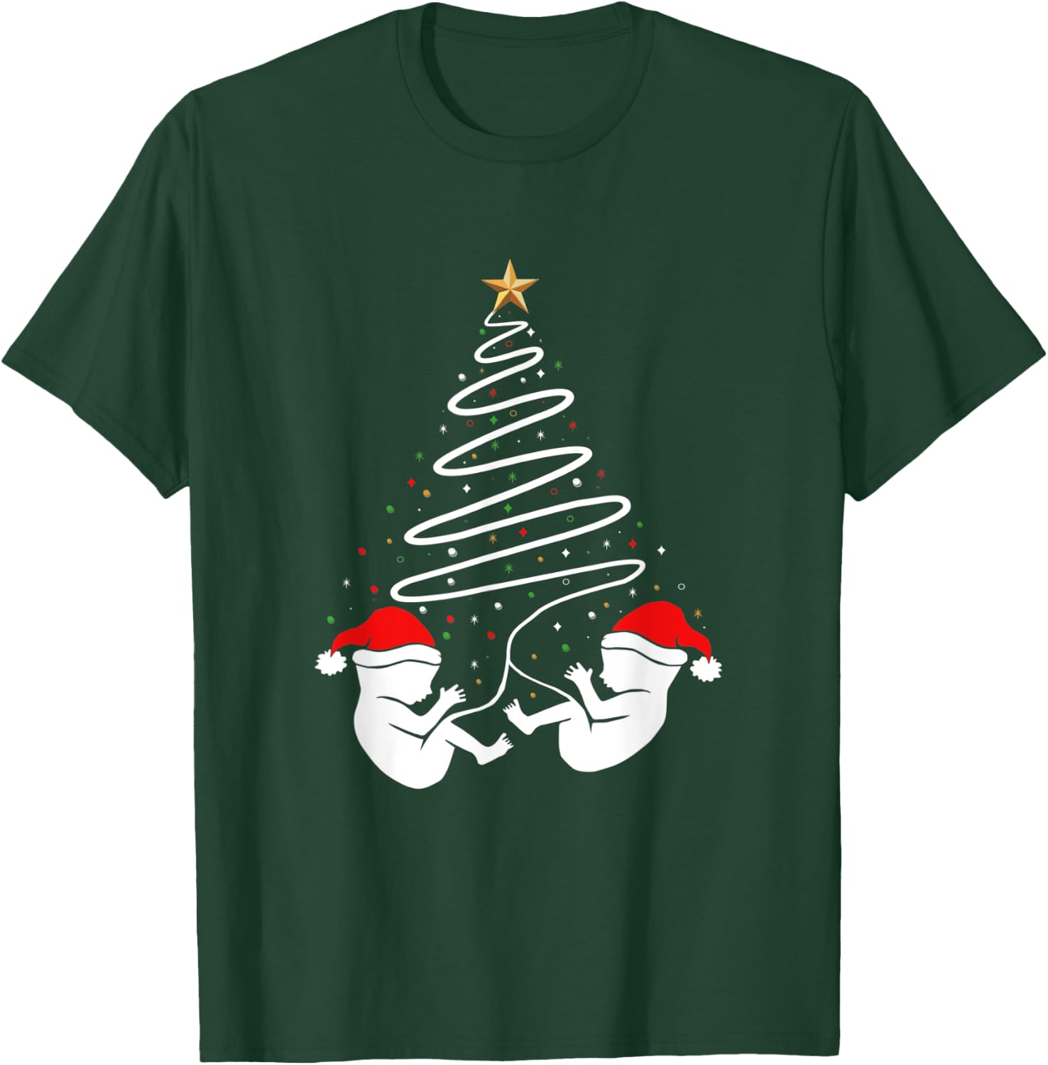 Baby Twins Announcement Clothing Holiday Christmas Pregnancy T-Shirt - T-Shirt | Forest