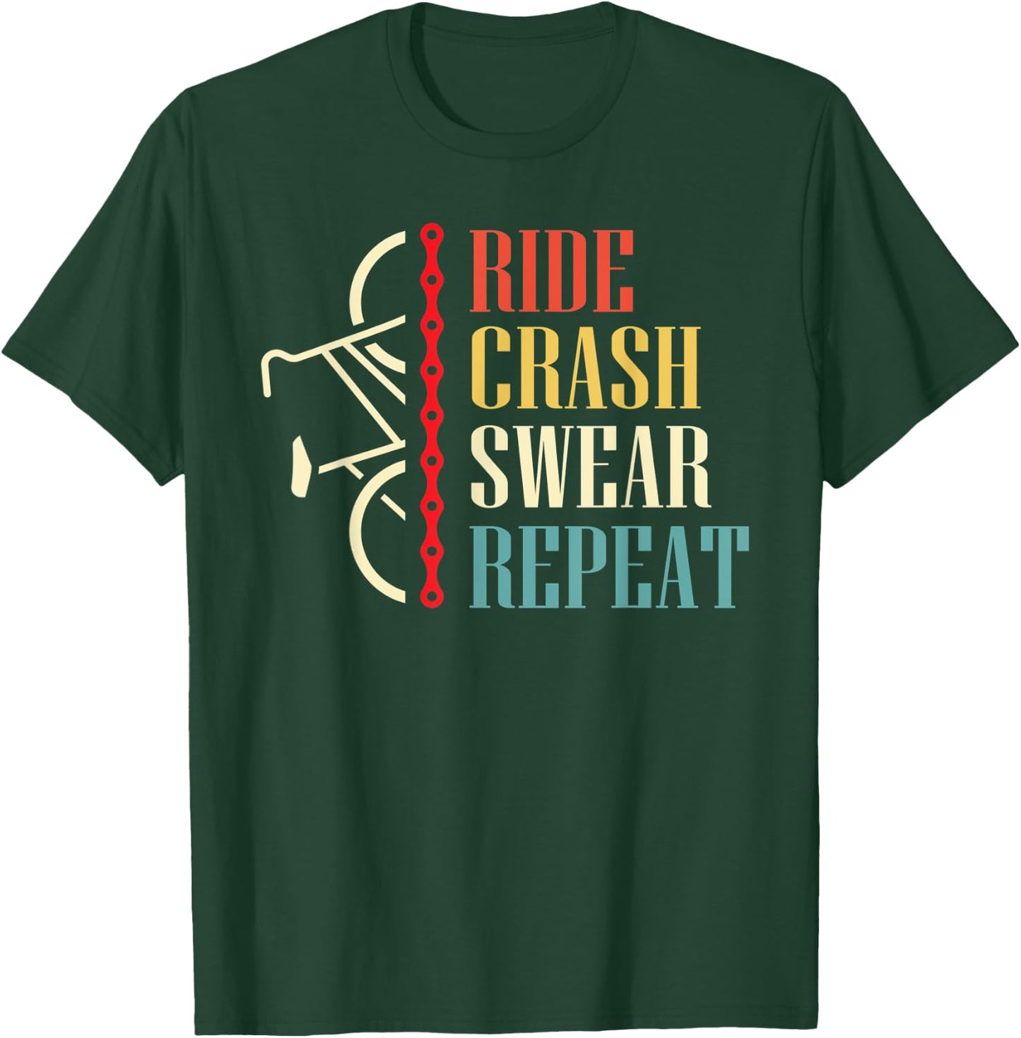 Vintage Ride Crash Swear Repeat - Funny Retro Mountain Bike T-Shirt - T-Shirt | Forest