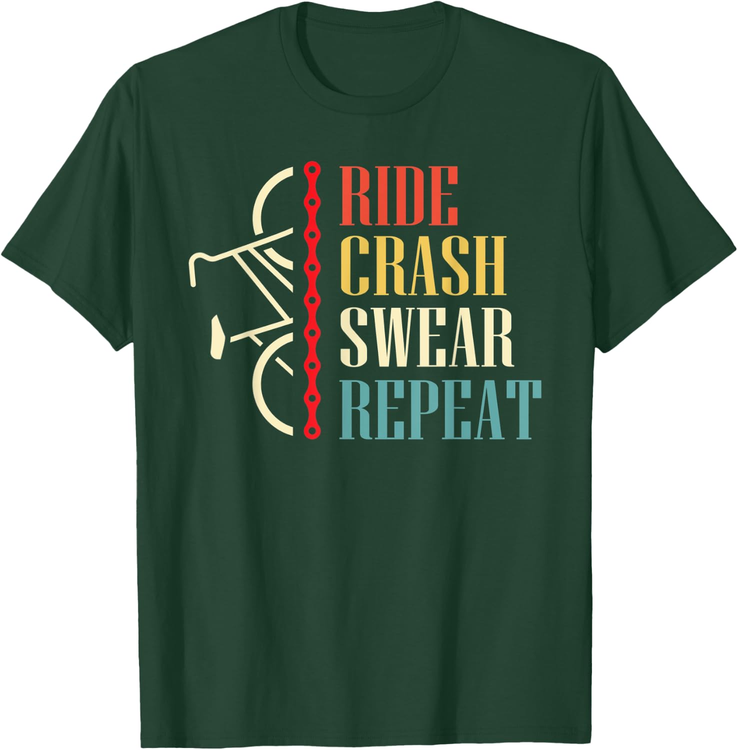 Vintage Ride Crash Swear Repeat - Funny Retro Mountain Bike T-Shirt - T-Shirt | Forest