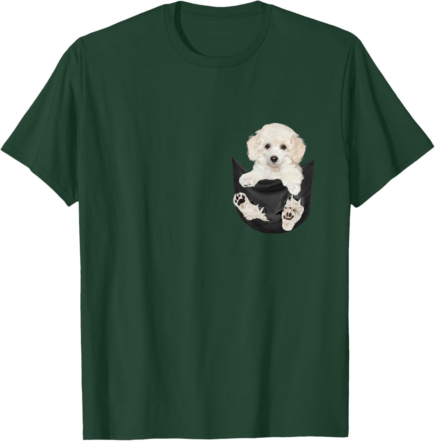 Dog Lovers Gifts White Poodle In Pocket Funny Dog Face Women Girls Kids T-Shirt - T-Shirt | Forest