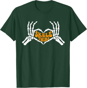 Twins Halloween Matching Skeletwins Funny Dancing Skeletons T-Shirt - T-Shirt | Forest