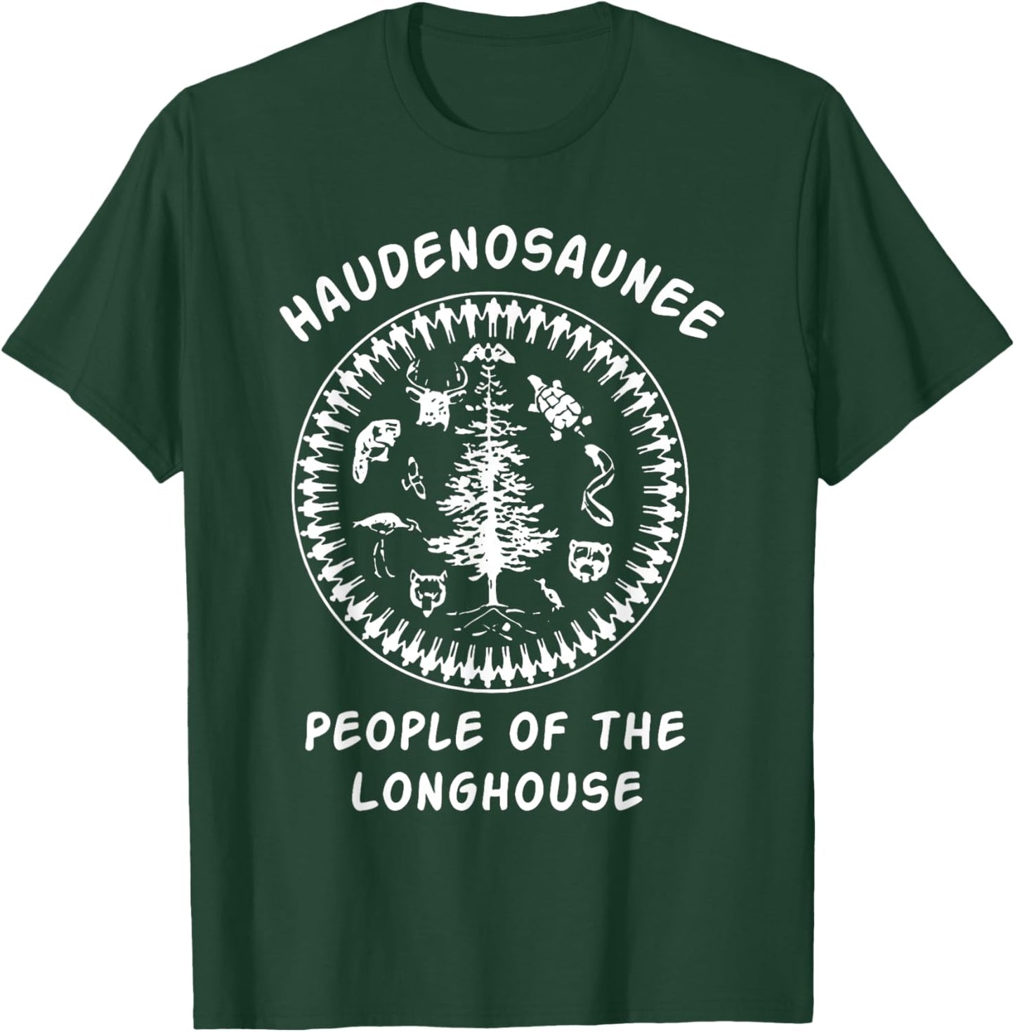 HAUDENOSAUNEE PEOPLE OF THE LONGHOUSE , Small, Black T-Shirt - T-Shirt | Forest