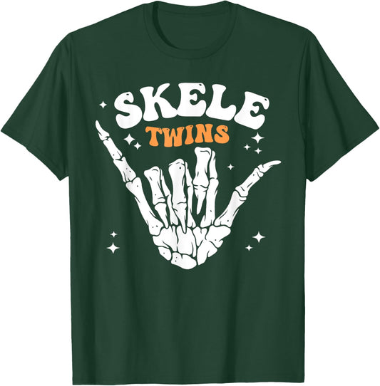 Twins Halloween Matching Skeletwins Funny Dancing Skeletons T-Shirt - T-Shirt | Forest