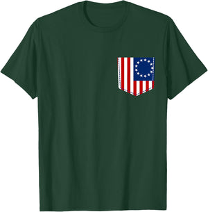 Betsy Ross Flag Shirt Pocket American Flag USA Patriot Gift Women Kids Men T-Shirt - T-Shirt | Forest