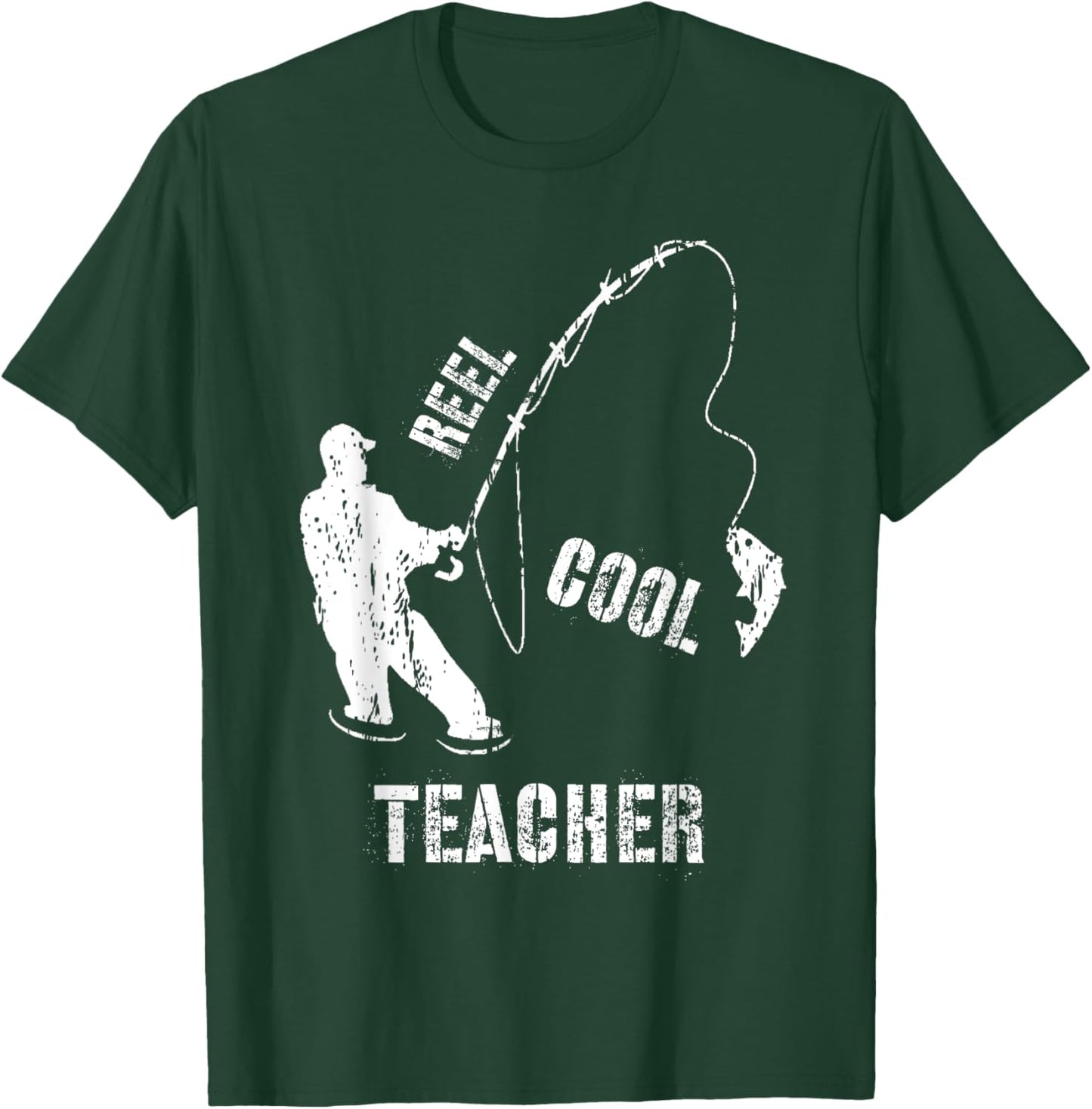 Reel Cool Teacher Grandpa Angler Fishing Fisherman Gift T-Shirt - T-Shirt | Forest