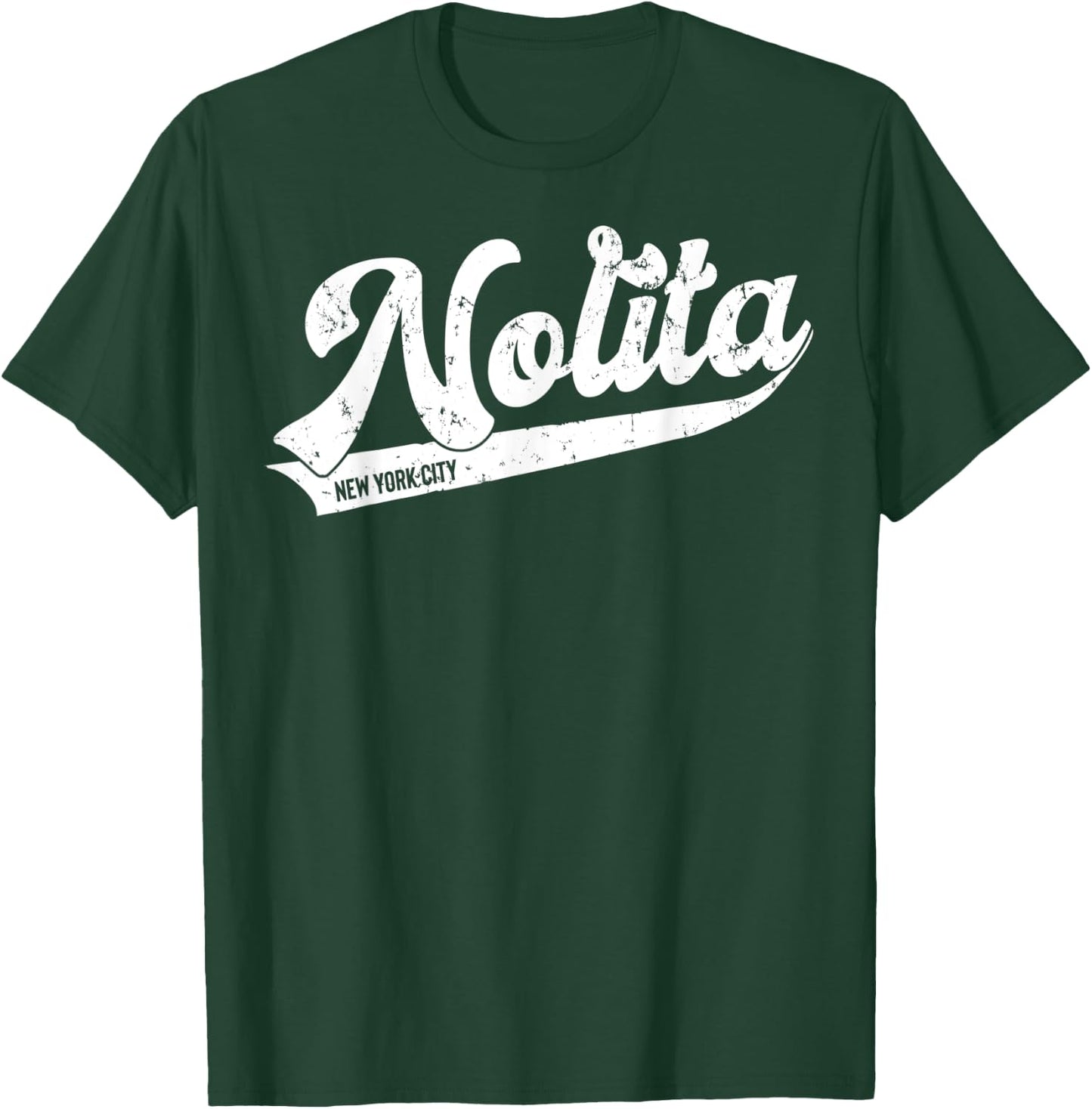Nolita New York City Typographic Distressed Design T-Shirt - T-Shirt | Forest