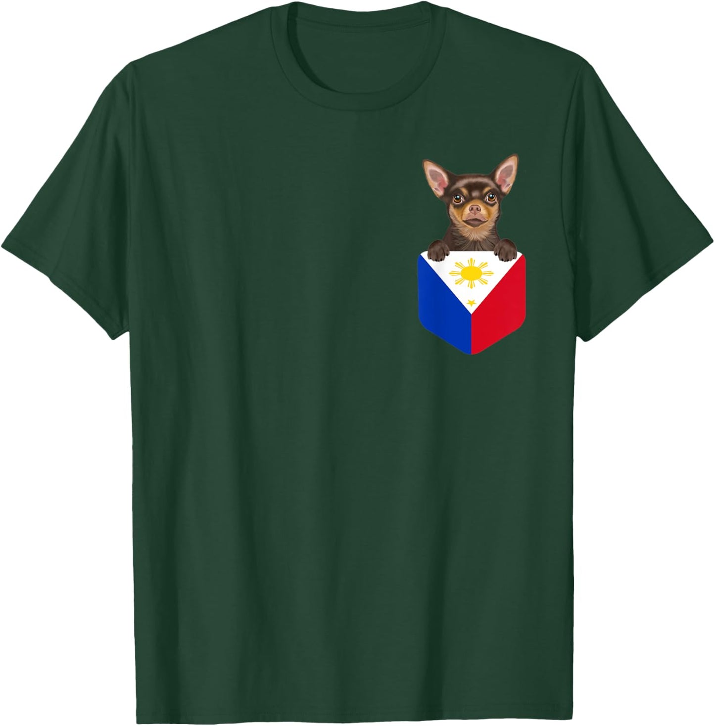 Philippines Flag Brown Chihuahua Dog In Pocket Men Women Kids T-Shirt - T-Shirt | Forest