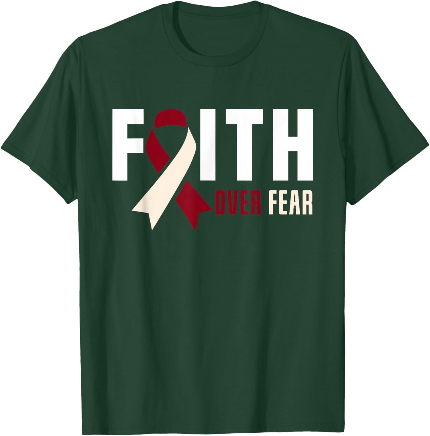 Faith Fear Jesus God Throat Oral Head Neck Cancer Awareness T-Shirt - T-Shirt | Forest
