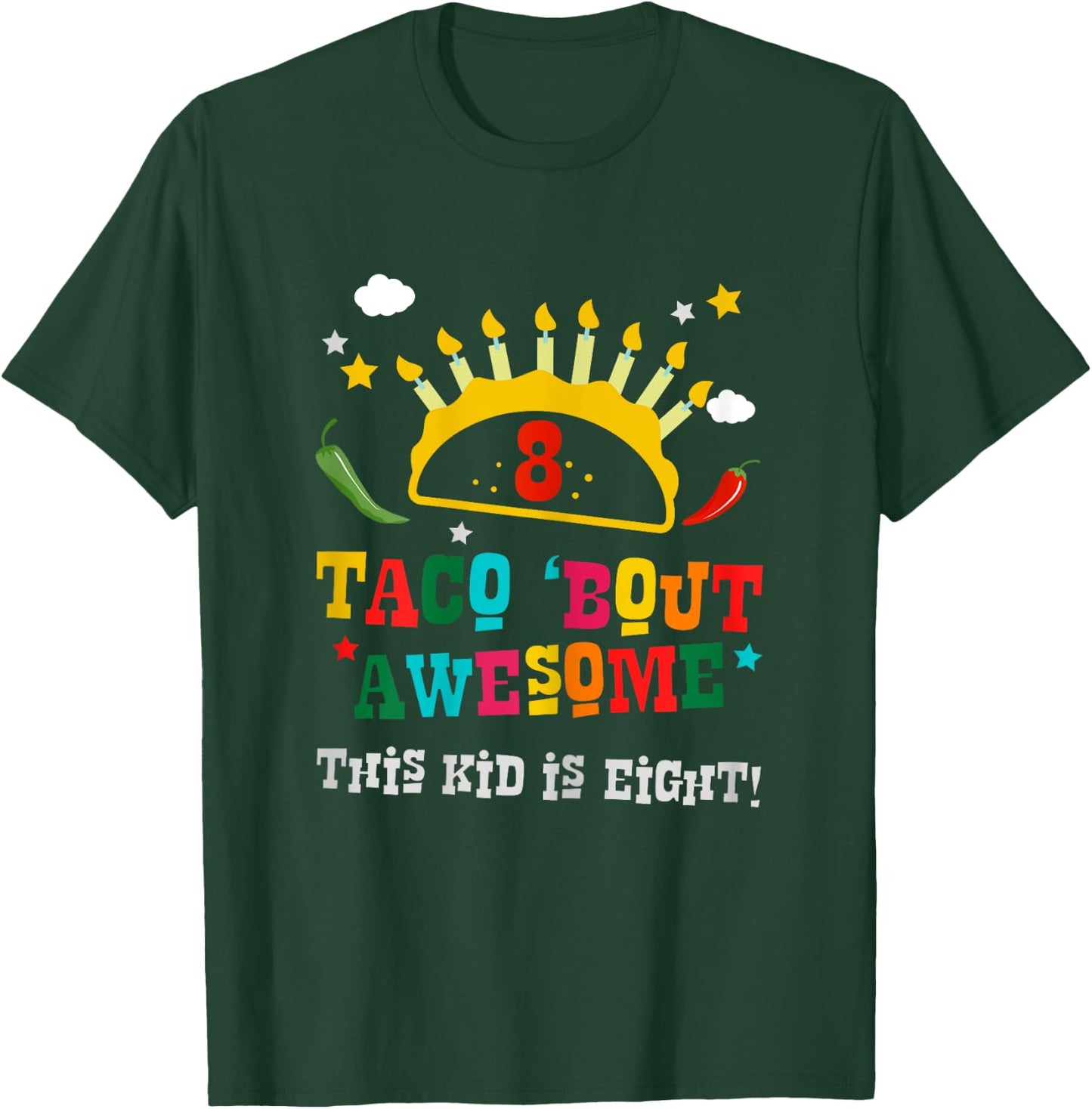 8th Birthday Taco Bout Awesome Gift Boys Age Eight Party T-Shirt - T-Shirt | Forest